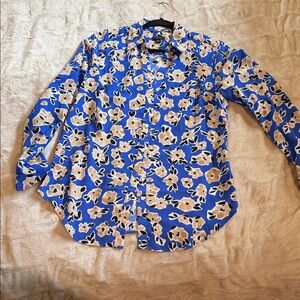 Ann Taylor Royal Blue Floral Button-Down Shirt